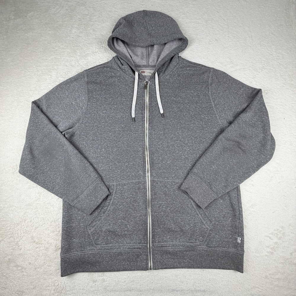 Levi's Standard Fit Zip Up‎ Hoodie Jacket Heather Gray Size Large Draw Stings